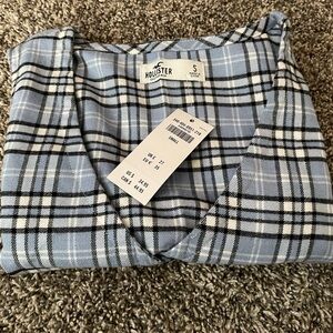 Hollister Light Blue and White Plaid Shirt